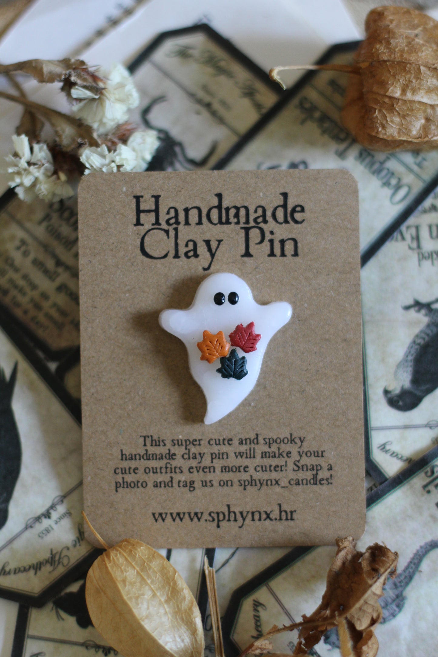 Fall Ghost Clay Pin